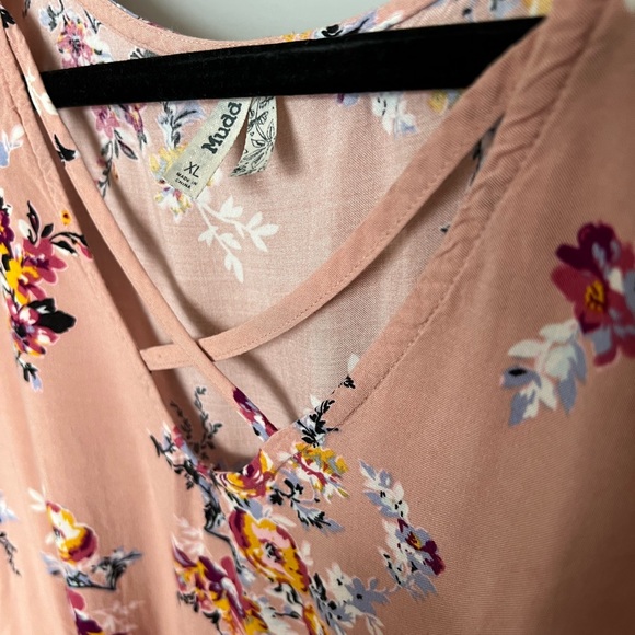 Pink floral print front tie crop top, Loose Ruffle Sleeves - XL - Picture 6 of 6